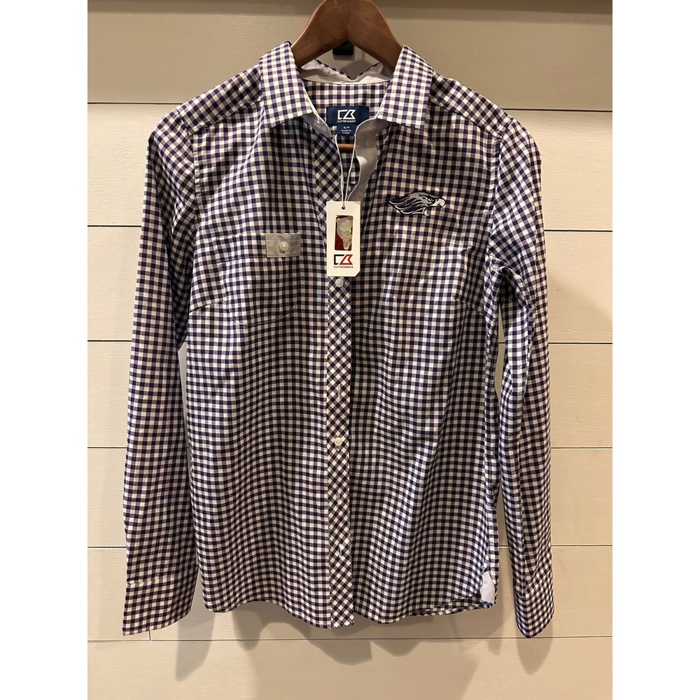 Cutter & Buck Womens Purple Gingham Eagle Logo Button Down Shirt LCW08411 S